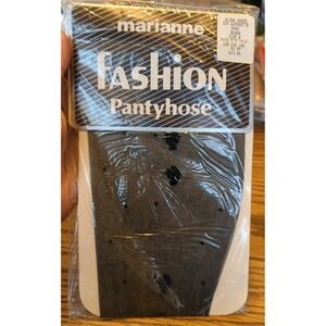New Vintage Marianne Fashion Pantyhose  Size B Black Ultra Sheer Dot W/Rosette